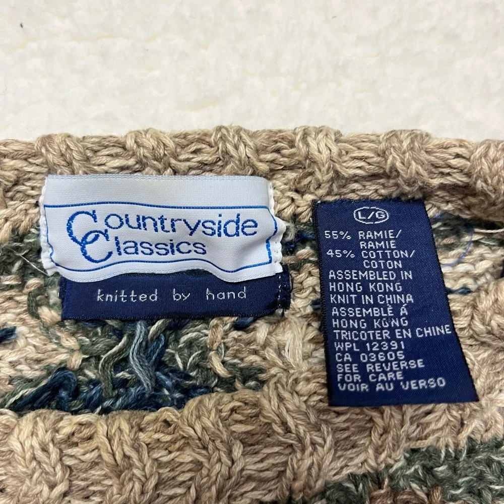Countryside Classics Knit Sweater L G Geometric Pattern Earth Tones Hand Knitted
